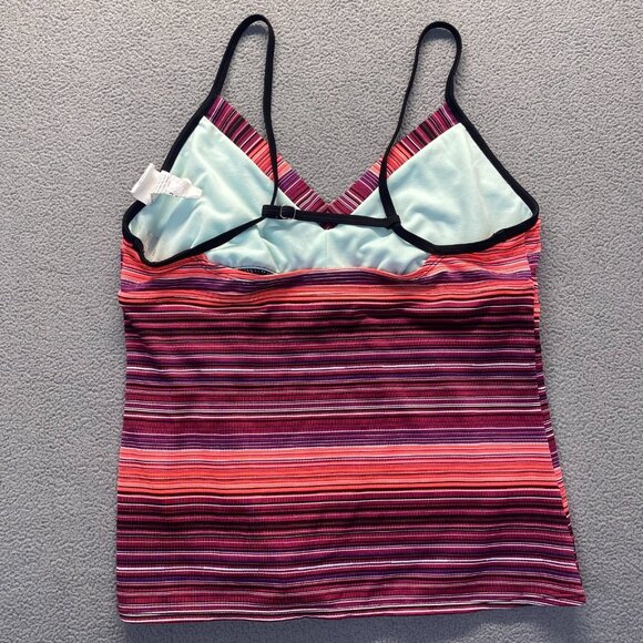 Nike Girls Swim Size 12 Tankini‎ Top Strappy Back Pink Purple Stripes Bra - Picture 2 of 11